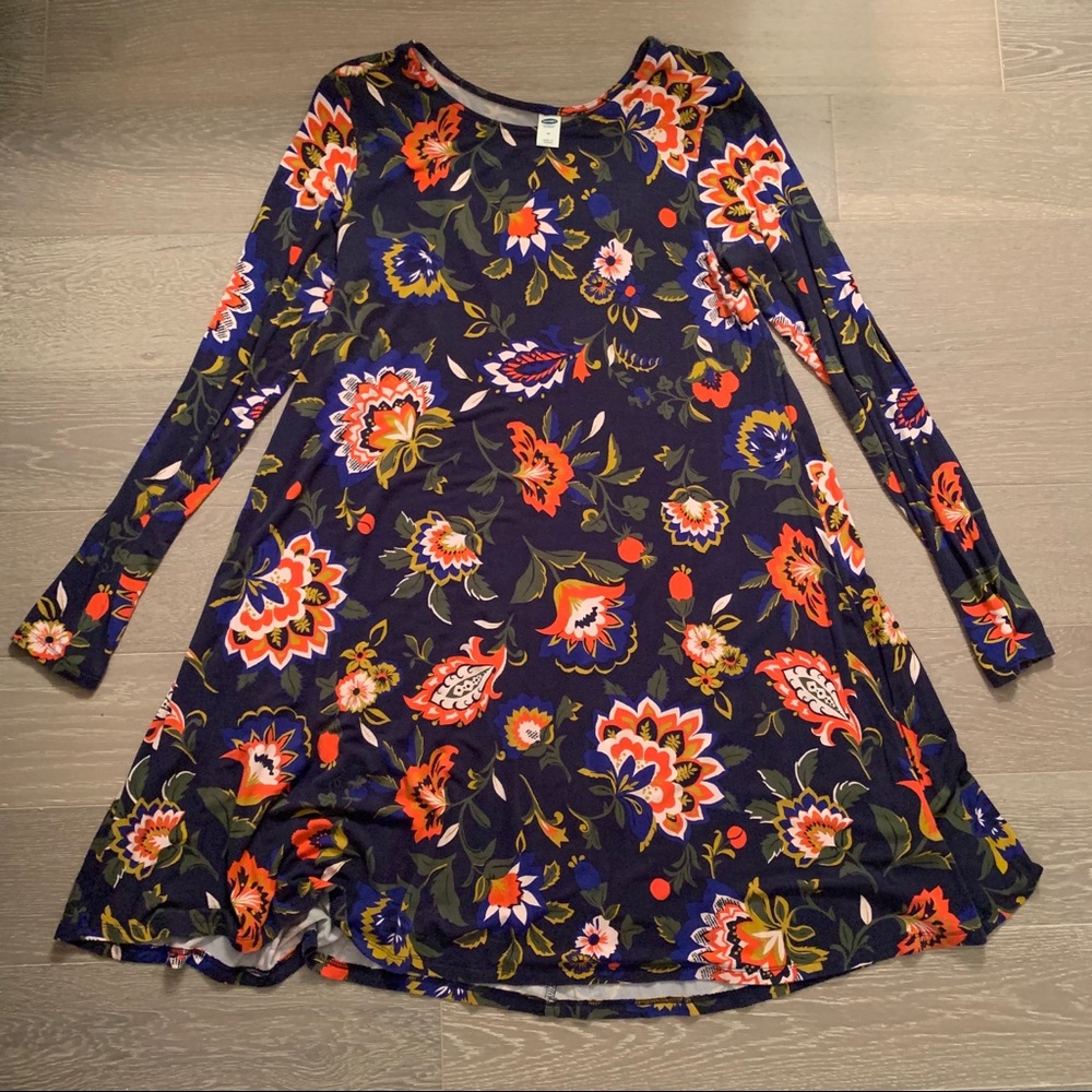 Old navy blue floral swing dress